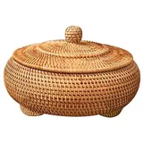 Remingtape Aufbewahrungs Korb Hand Gewebtes Rattan, Gewebt mit Deckel Runde Grund Farbe Chinesischer Schmuck Snacks Tee Service Aufbewahrungs Box