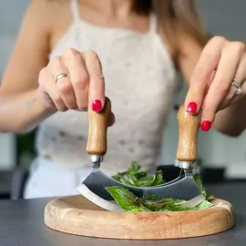 Intirilife Wiegemesser mit Schneidebrett Kräutermesser in Braun - Gr.: onesize