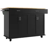 ABRIHOME Kücheninsel in Schwarz 106x50x90.5 cm mit Holzmaserung und Stauraum | Gr.: onesize