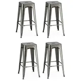 Ibbe Design 4er Set Grau Stahl Barstühle Vintage Industrial Metallstühle Küchenstühle Stapelbar Metall Stuhl Felix, Sitzhöhe 76 cm, 43x43x76 cm