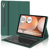 IVEOPPE Tastatur für Samsung Galaxy Tab S10 Ultra 2024, Hülle mit Tastatur Galaxy Tab S10 Ultra/S9 Ultra, Abnehmbarer QWERTZ Layout Tastatur für Samsung S9/S10 Ultra 14.6 Zoll, Dunkelgrünes