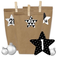 24 Adventskalender Tüten mit 24 Aufkleber Zahlen und Klammern - zum selber Basteln - DIY Set Adventskalender zum Befüllen für Erwachsene  - Desi...