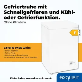 Exquisit Gefriertruhe, Kombigerät, Tiefkühltruhe, 98 Liter, 4-Sterne-Gefrieren, Gefriertruhe klein, Toplader, GT101-E-040E weiss