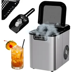TroniTechnik® Eiswürfelmaschine Eiswürfelbereiter aus Edelstahl , Ice Maker, 12kg/24h, 2,2 Liter Wassertank, 2 Größen, Selbstreinigung