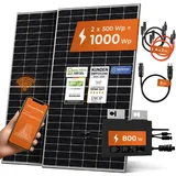 Solarway® 1000W Balkonkraftwerk 800W komplett Steckdose - neuester 800 Watt Wechselrichter - Solaranlage Komplettset - 500W Solarmodule & Envertech & Zubehör