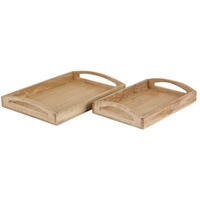 Casa Moro Holz-Tablett HTB2 2er Set rechteckig mit Griff | Boho Chic Serviertablett aus Massivholz Mango Dekotablett Servierplatte Betttablett Frühstückstablett