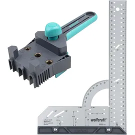 WOLFCRAFT Projekt-Set "Messen und Dübeln" - 8655000-2 clevere Helfer für Dübelverbindungen - Meisterdüber und Universalwinkel - für Möbelbau 300 mm Skala Metallausführung