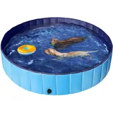 Yaheetech Hundepool faltbar, Planschbecken für Hunde 160 x 30 cm, Anti-Rutsch-Platten, Schnelle Entwässerung, Hundebadewanne mit Badebürste & 4 Flicken, Swimmingpool Verdickt PVC, Blau