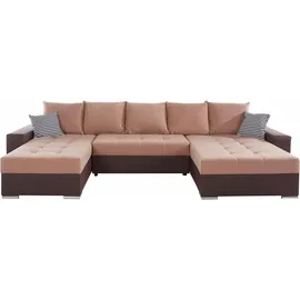 Collection AB Wohnlandschaft COLLECTION AB "Josy XXL U-Form, B: 333 cm, mit 2 Recamieren 77 & 97 cm", braun (braun, hellbraun), B:333cm H:84cm T:161cm, Kunstleder SOFTLUX/100% Polyester, Sofas, Wohnlandschaft, Bettfunktion, Bettkasten & 2 Zierkissen, Federkern
