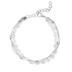 Fußkette LASCANA, Damen, Gr. Metall, silber (silberfarben), unifarben, glänzend, modisch, Fußkettchen, mit kleinen Plättchen, Fußkettchen-Armband, Fußketten Set