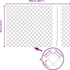 vidaXL Maschendrahtzaun Silber 10 x 0.6 m Galvanisierter Stahl vidaXL