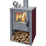 EEK A+ Kaminofen Pella bordeaux mit Herdplatte - 5,4kW