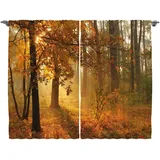ABAKUHAUS Herbst Rustikaler Gardine, Misty Herbstwald, Schlafzimmer Kräuselband Vorhang mit Schlaufen und Haken, 280 x 225 cm, Orange Braun