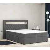 Möbel Punkt Boxspringbett DENVER mit LED und Bettkasten 180 x 200 cm Webstoff Anthrazit Bett Bettkasten