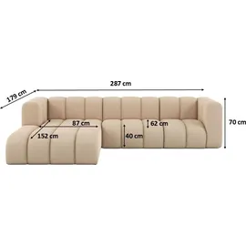 kaiser möbel Ecksofa L-Form Grand L 287 cm, Veloursstoff Salvador, Beige, Links - Beige