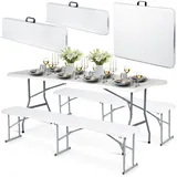 OEM Catering-set Garten-klapptisch + 2 Bänke 180 Cm Plonos Weiß