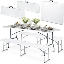 OEM Catering-set Garten-klapptisch + 2 Bänke 180 Cm Plonos Weiß