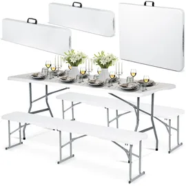OEM Catering-set Garten-klapptisch + 2 Bänke 180 Cm Plonos Weiß