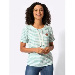 Print-Shirt CASUAL LOOKS "Print-Shirt", Damen, Gr. 54, ozean, ecru, bedruckt, 95% Baumwolle, 5% Elasthan, gemustert, mehrfarbig, Rundhals, Shirts