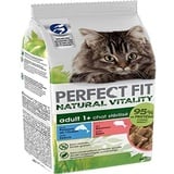 Perfect Fit Natural Vitality Frischebeutel für ausgewachsene Katzen, sterilisiert – Vollnahrung ohne Getreide, 12 Stück, 6 x 50 g, 72 Beutel