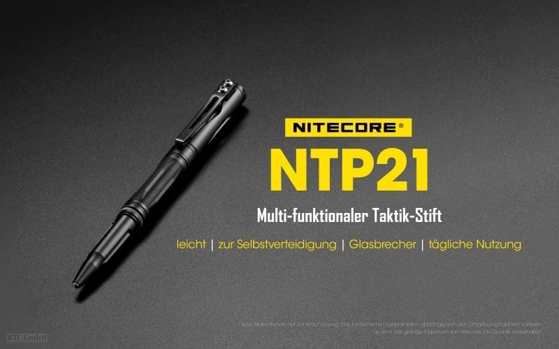 Nitecore Tactical Pen NTP21 14,19cm lang 25,6 gramm, Schreibgerät und Glasbrecher in einem