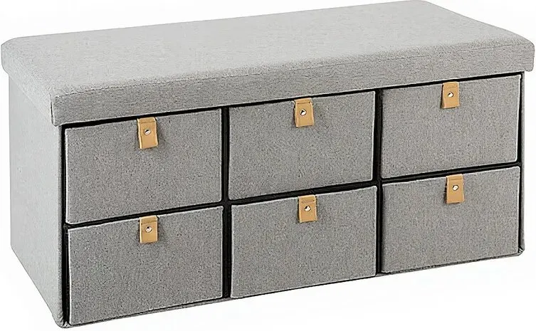 6-schubladiger Klapp-Hocker, Wildlederoptik, Grau-Grün