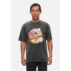 T-Shirt RECOVERED "Cow & Chicken", Herren, Gr. XL, schwarz, 100% Baumwolle, bedruckt, casual, normal, Rundhals, Kurzarm, Shirts, mit lustigem Frontprint im Comic-Stil
