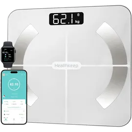 HEALTHKEEP Intelligente Körperfettwaage mit 13 Körperzusammensetzungs-Messwerten, Intelligente Digitale Personenwaage Kompatibel mit iOS und Android, Max. 400 lb/180 kg, 26 × 26 cm
