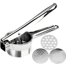 Intirilife Kartoffelpresse Spätzlepresse aus Edelstahl in Silber - 26.6 x 9.3 x 6.8 cm - Kartoffel Stampfer Presse Sieb für Obst Gemüse