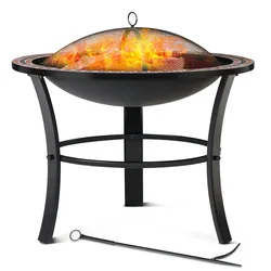 GARDEBRUK® Feuerschale mit Funkenschutz Schürhaken Abdeckung Rost Rund 76cm Mosaik Stahl Feuerkorb Feuerstelle Grill