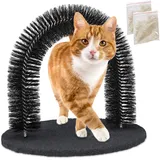 Relaxdays Enthaarungsbogen Katze, rund, mit Katzenminze, HxBxT: 34 x 36 x 28,5 cm, Fellpflegebogen mit Borsten, schwarz