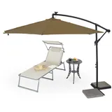 Relaxdays Ampelschirm Ø 300 cm mit LED braun inkl. Ständer und Schutzhülle