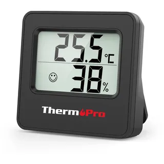 ThermoPro TP157 Mini Hygrometer Thermometer Innen 0.5°C Präzise Raumthermometer Luftfeuchtigkeitsmesser mit Smiley-Indikator Ideal für Wohnzimmer, Büro, Garage oder Gewächshaus, Schwarz