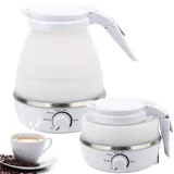 Faltbarer Wasserkocher, 0.6l Reise Silikon Tragbarer Wasserkessel, Weiß Mini Camping Wasserkocher 5 Minuten Schnelles Kochen für Küche Reise Camping Outdoor