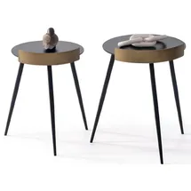 aea Designer Beistelltische mit goldener Umrandung und schwarzer Platte - Schwarz