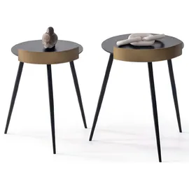 aea Designer Beistelltische mit goldener Umrandung und schwarzer Platte - Schwarz
