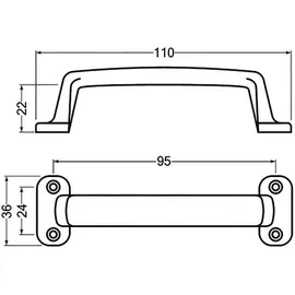 Hermeta Metaalwaren BV Handgriff A.22mm L.110mm B.36mm Alu-Guss silberf.elox.Löcher 4,D.3,7mm