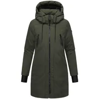 Navahoo Damen, modischer Wintermantel warmer Parka mit abnehmbarer Kapuze und Rucksackträgern innen Winterzart 14 Dark Olive Gr. M - M