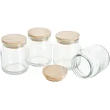 VBS Vorratsglas mit Holzdeckel, 4 Stück, ca. 100 ml, Glasbehälter, Gewürzgläser