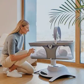 lionelo - Babywippe mit Melodie 2-in-1 BELLA Grey Concrete + Fernbedienung - Weiß/Grau