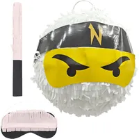 Relaxdays Piñata Ninja Ø 25 cm Weiß/Gelb/Schwarz