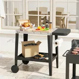 Outsunny Küchenwagen mit Rollen, Servierwagen, mit Haken, Papierrollenhalter, Müllsackständer, Küchenhilfe, BBQ Grilltisch aus Edelstahl Küchentrolley, 115 x 67,5 x 80,5 cm Schwarz