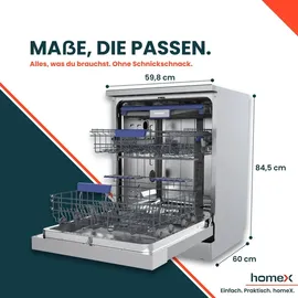 Homex DWFS601442A-S Geschirrspüler (freistehend, 598 mm, Silber)