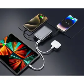 Swissten 20000 mAh mit integriertem USB-C und Lightning Kabel space silber