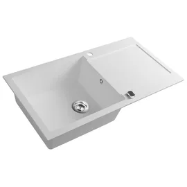 Sapho Granitspüle mit Abtropffläche links weiß Handbetätigung 970 x 500 mm
