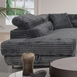 m-punkt Eckcouch Cord U-Form mit Bettkasten 5-Sitzer Grau