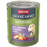 Animonda GranCarno Adult Superfoods Lamm + Amaranth, Cranberries, Lachsöl Hundefutter nass