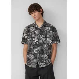 QS Kurzarmhemd mit All-over-Print Schwarz M