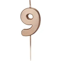PartyDeco Geburtstagskerze Zahl 9 Zahlenkerze 4,5cm Kuchenkerzen Tortenkerzen Geburtstag Jubiläum Jahrestag Partydeko Geburtstag Tortendeko Rosegold