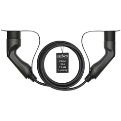 Deltaco E-Auto Ladekabel, Typ2 auf Typ2, 32 A, 7,6 kW, 1-phasig, 3m